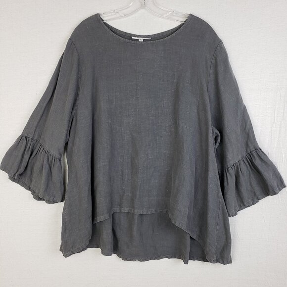 Bryn Walker Linen Tunic Top Blouse High-Low Gray Bell Sleeves Lagenlook size XL - Picture 1 of 10